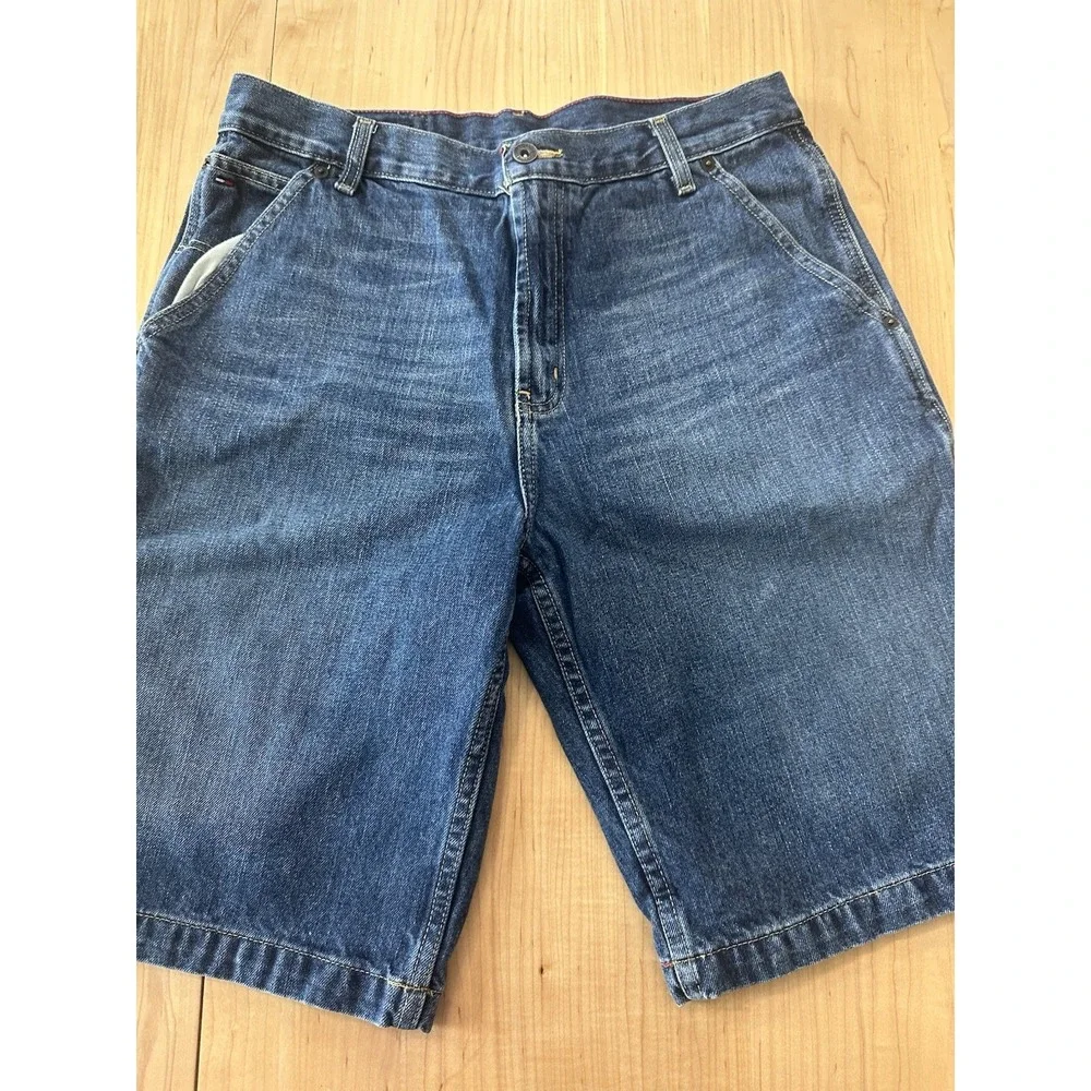 Tommy Hilfiger Carpenter Denim Shorts Mens 32 Blue Vintage 90s Baggy Fit Y2K